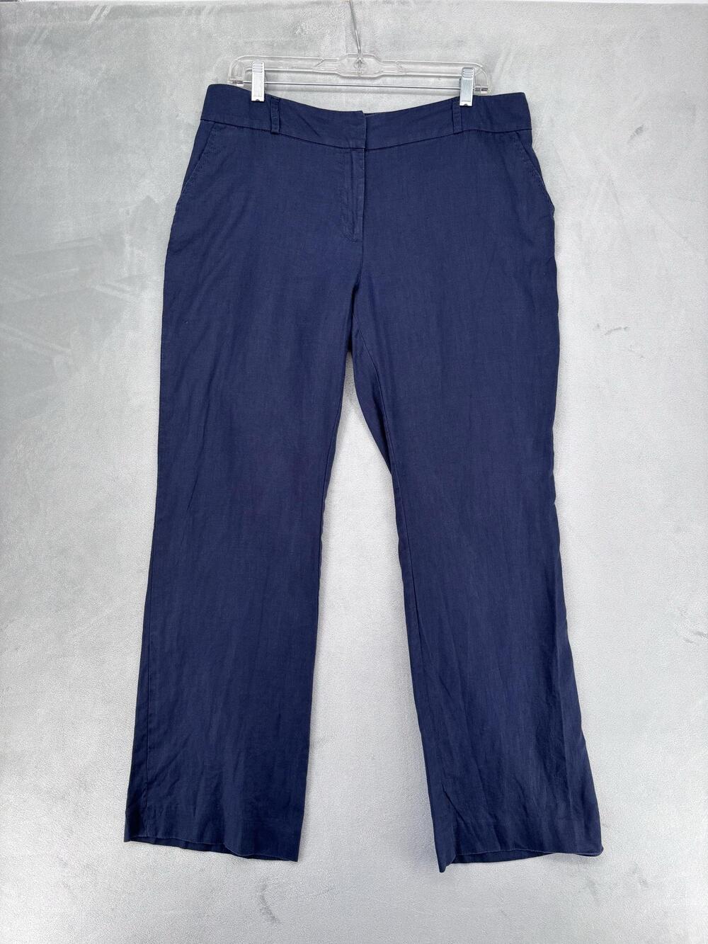 Tu Pants Womens 14R Blue Linen Dress Pants Straight Pockets Belted Casual